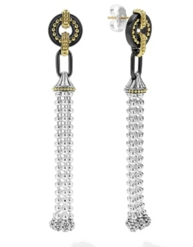 LAGOS Black Caviar Two-Tone Black Ceramic Tassel Earrings