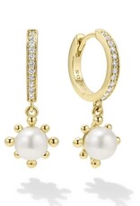 LAGOS Luna 18K Gold Fleur Pearl Diamond Huggie Earrings