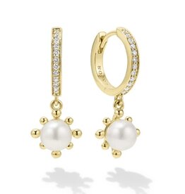 LAGOS Luna 18K Gold Fleur Pearl Diamond Huggie Earrings