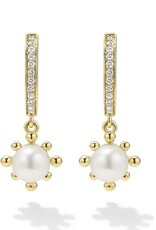 LAGOS Luna 18K Gold Fleur Pearl Diamond Huggie Earrings