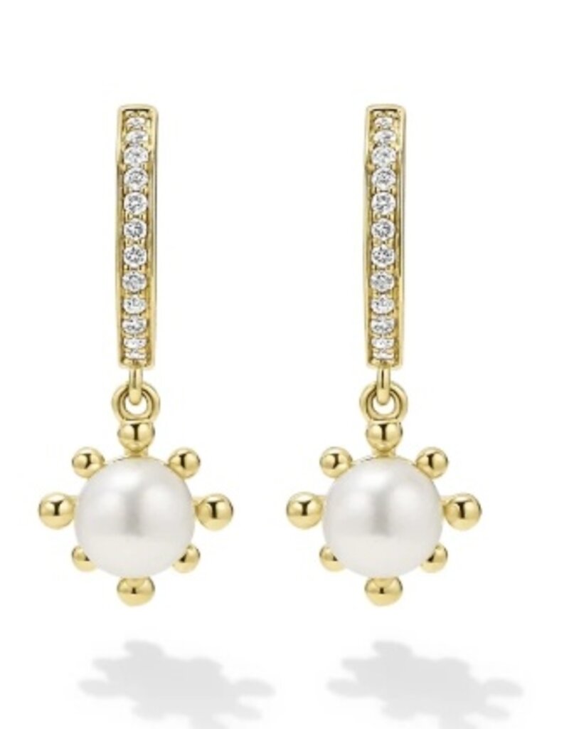 LAGOS Luna 18K Gold Fleur Pearl Diamond Huggie Earrings