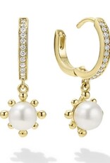 LAGOS Luna 18K Gold Fleur Pearl Diamond Huggie Earrings