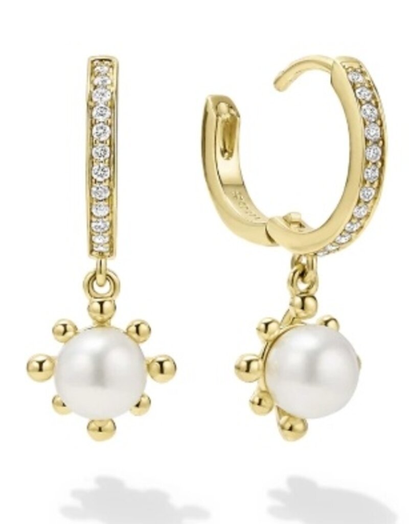 LAGOS Luna 18K Gold Fleur Pearl Diamond Huggie Earrings