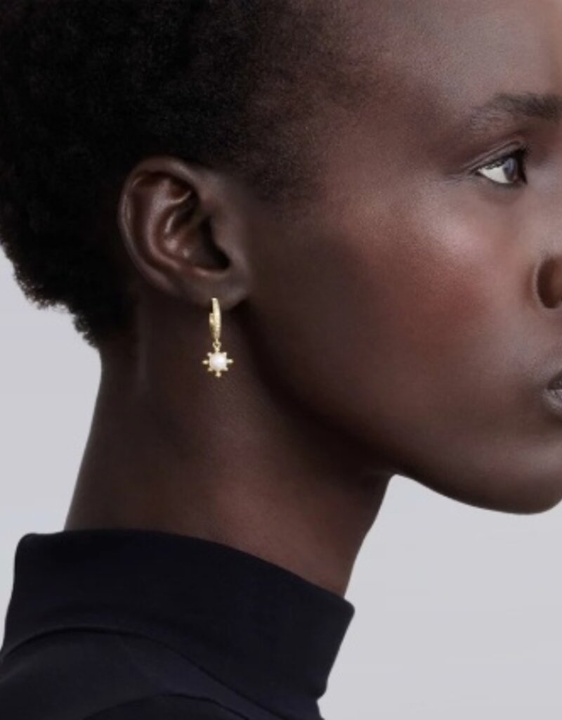 LAGOS Luna 18K Gold Fleur Pearl Diamond Huggie Earrings