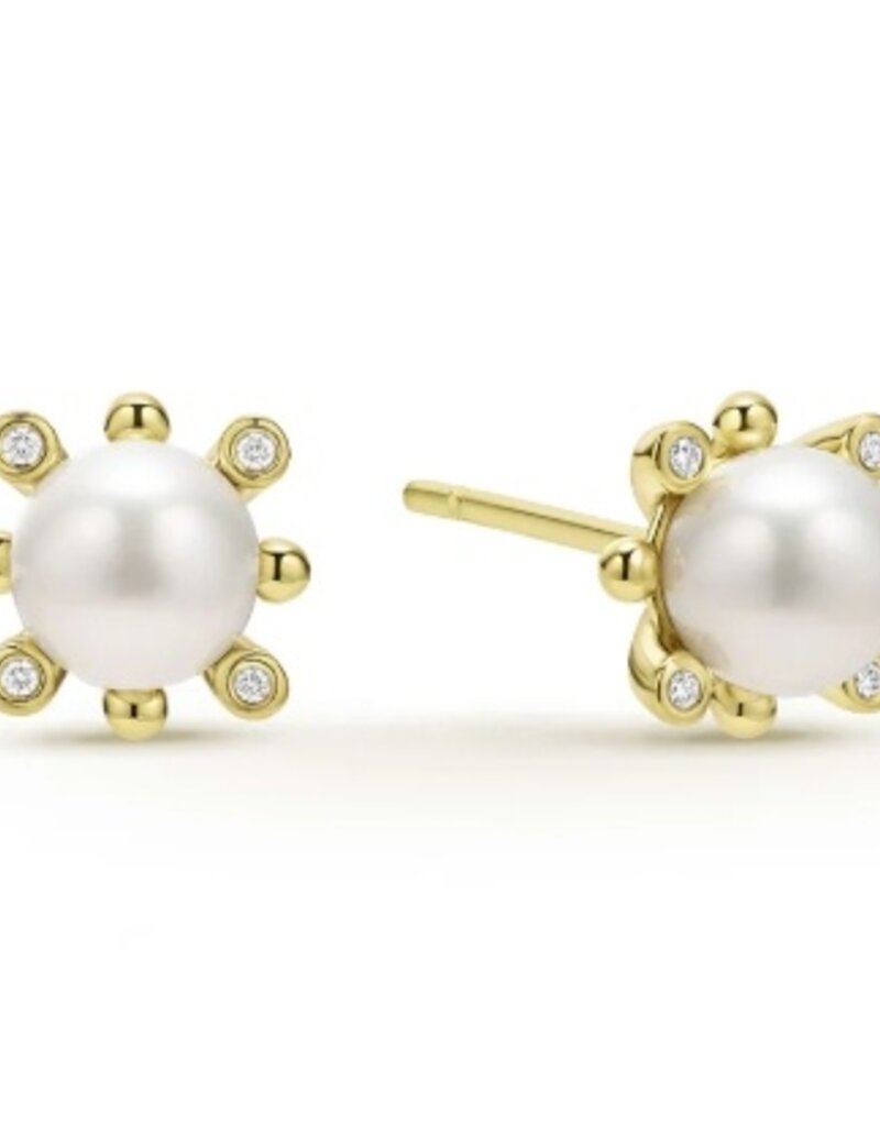 LAGOS Luna 18K Gold Fleur Pearl Diamond Stud Earrings