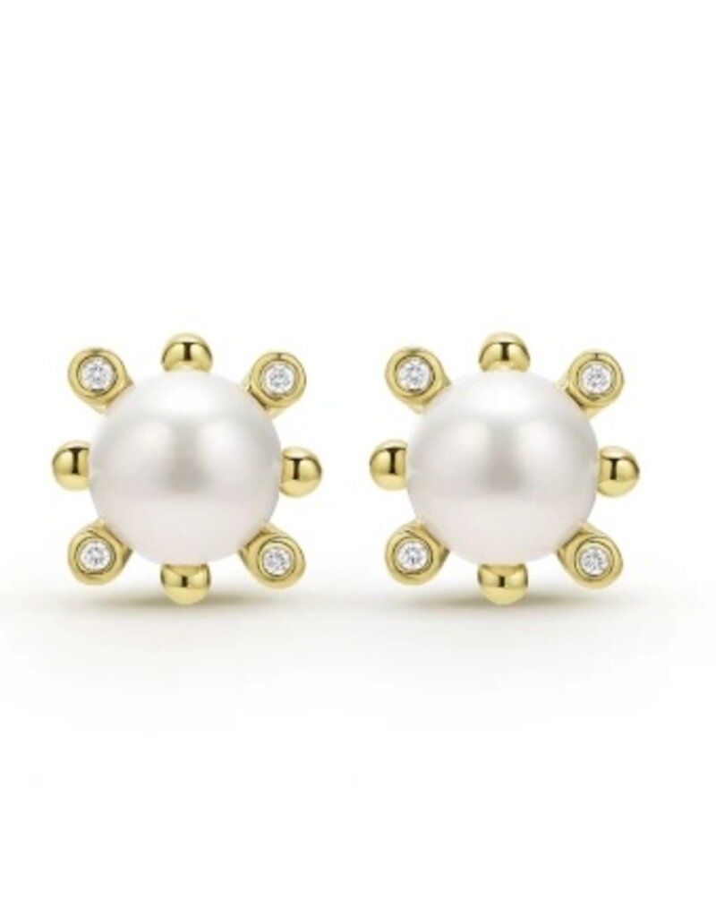 LAGOS Luna 18K Gold Fleur Pearl Diamond Stud Earrings