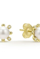 LAGOS Luna 18K Gold Fleur Pearl Diamond Stud Earrings