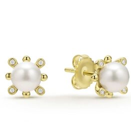 LAGOS Luna 18K Gold Fleur Pearl Diamond Stud Earrings