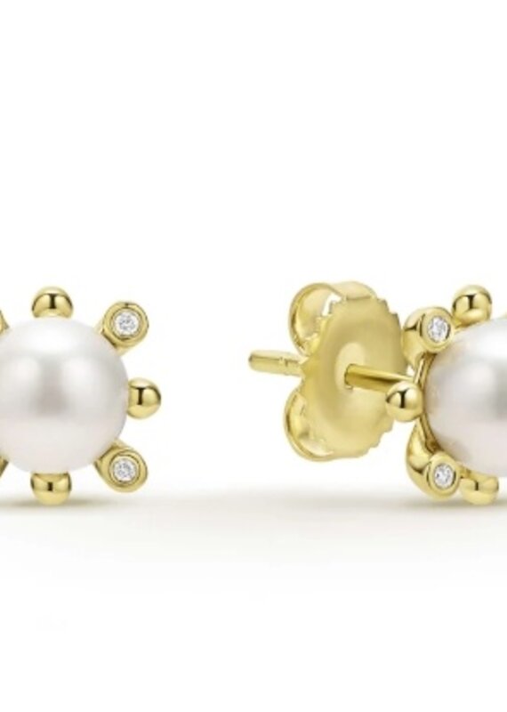 LAGOS Luna 18K Gold Fleur Pearl Diamond Stud Earrings