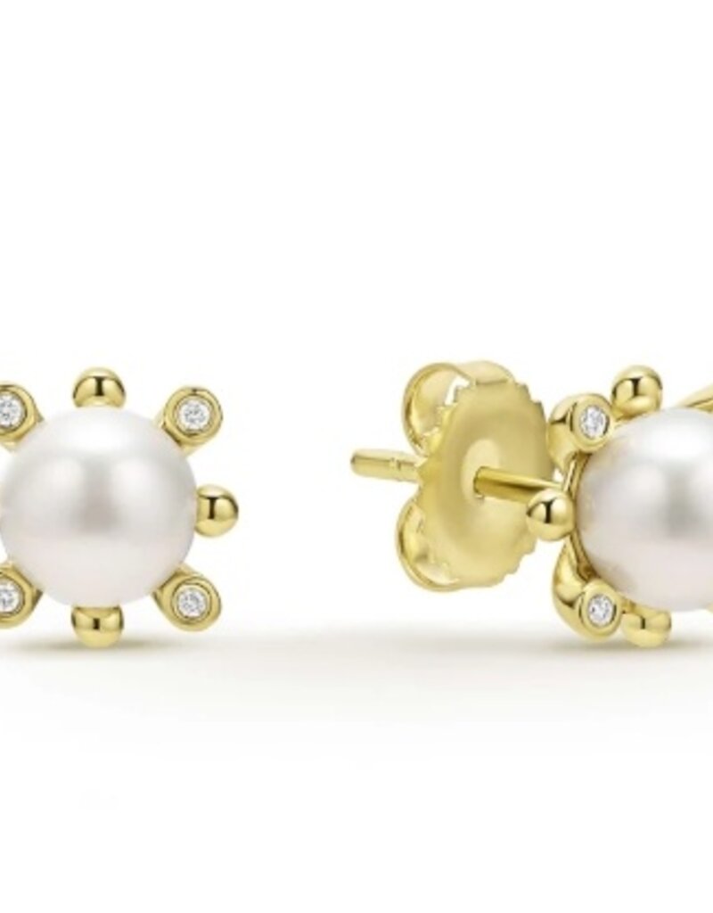 LAGOS Luna 18K Gold Fleur Pearl Diamond Stud Earrings
