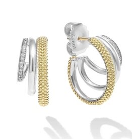 LAGOS Caviar Lux Two-Tone Three Ring Diamond Hoop Earrings