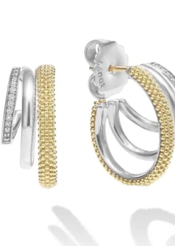 LAGOS Caviar Lux Two-Tone Three Ring Diamond Hoop Earrings