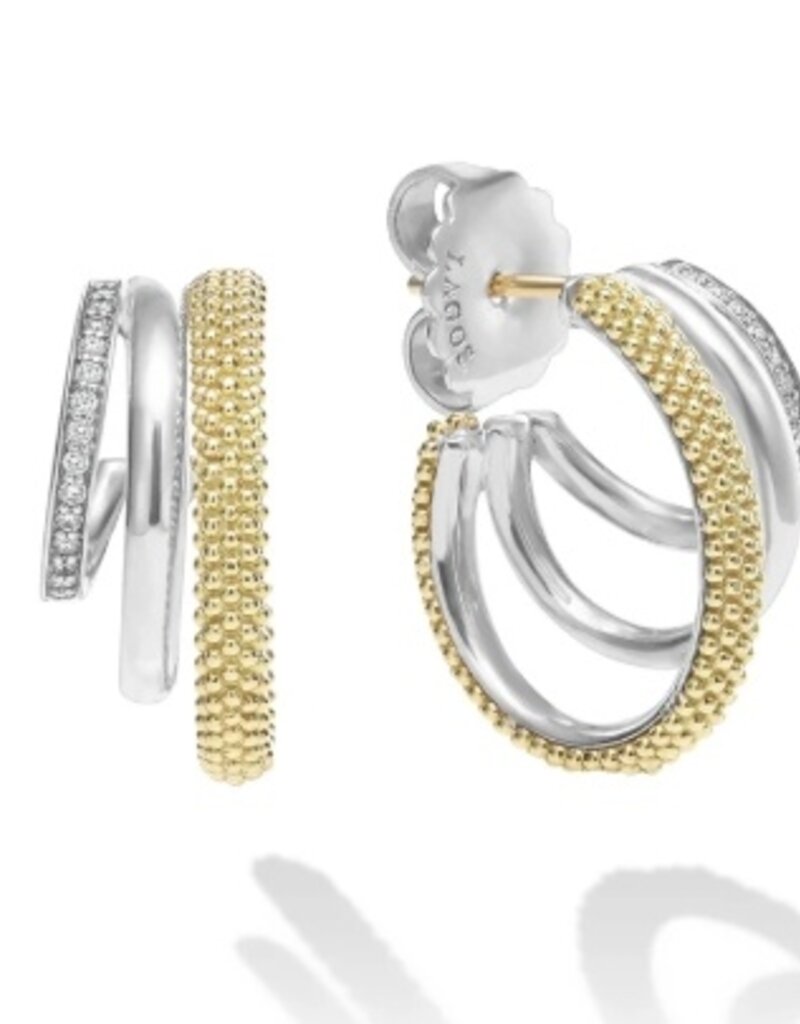 LAGOS Caviar Lux Two-Tone Three Ring Diamond Hoop Earrings