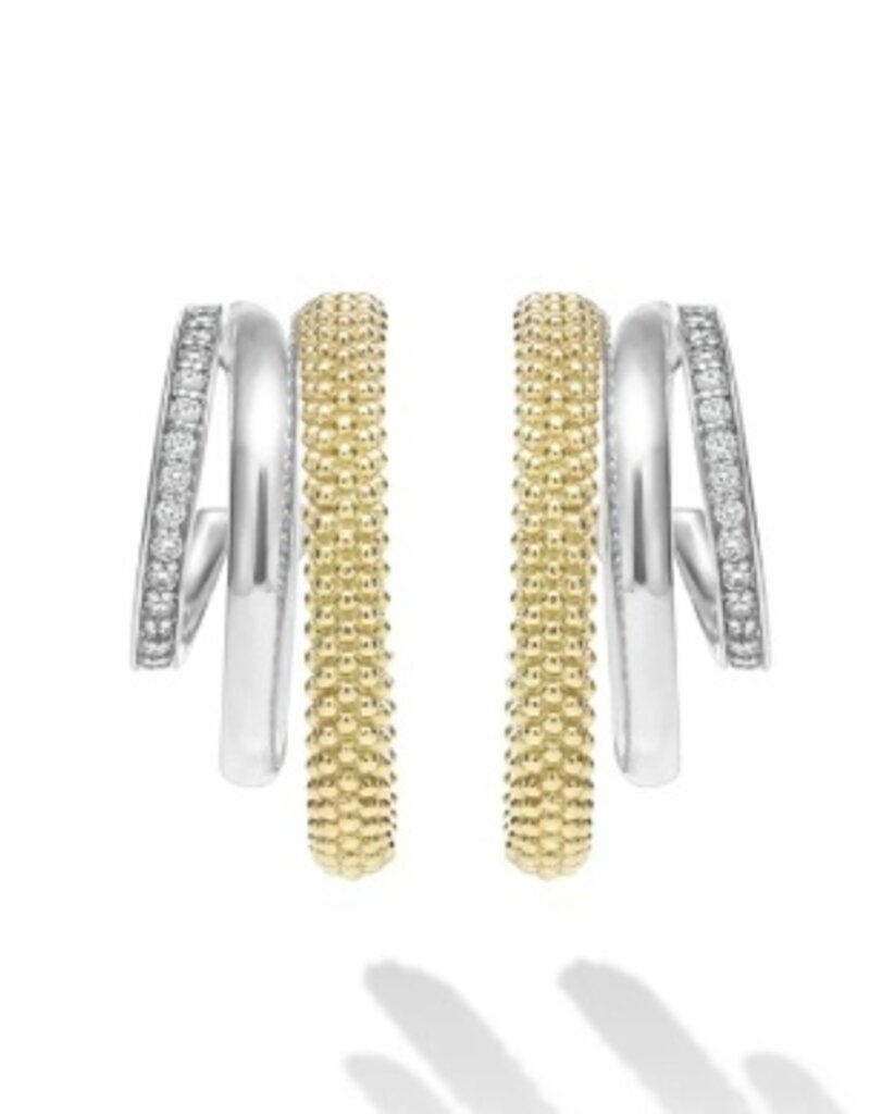 LAGOS Caviar Lux Two-Tone Three Ring Diamond Hoop Earrings