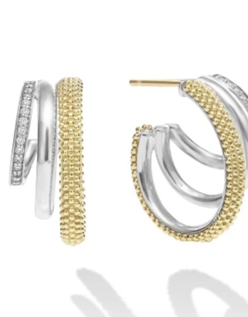 LAGOS Caviar Lux Two-Tone Three Ring Diamond Hoop Earrings