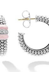 LAGOS Pink Ceramic Ceramic Caviar Diamond Hoop Earrings