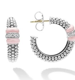 LAGOS Pink Ceramic Ceramic Caviar Diamond Hoop Earrings