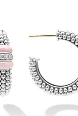 LAGOS Pink Ceramic Ceramic Caviar Diamond Hoop Earrings