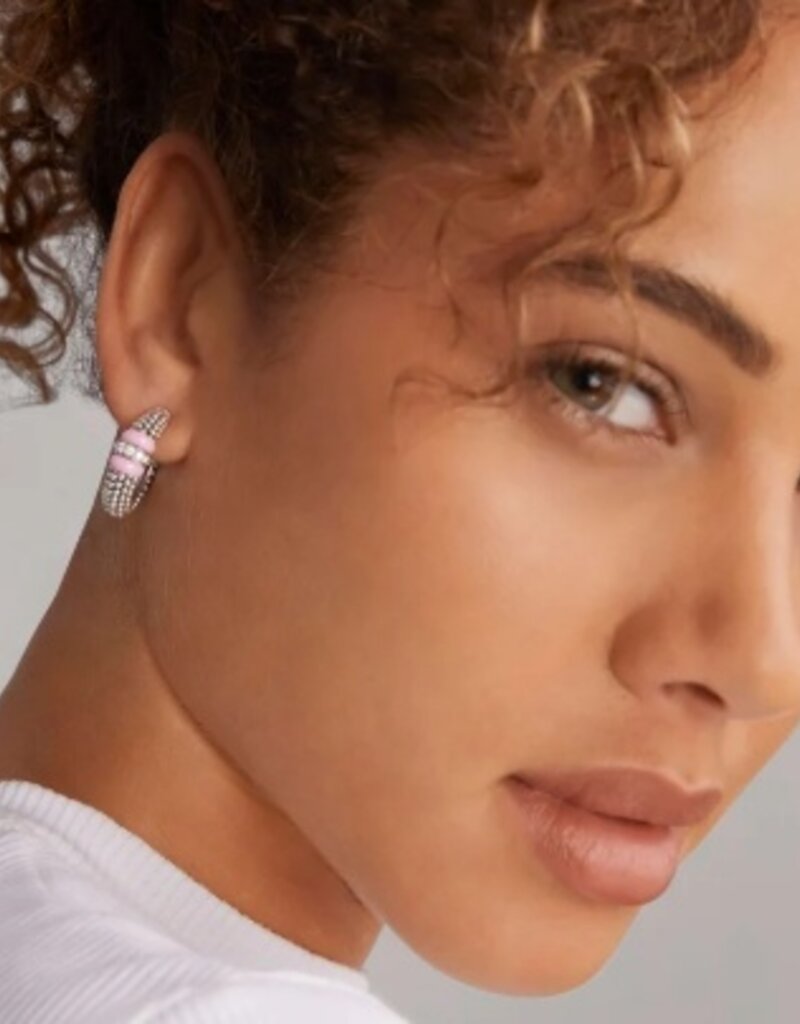 LAGOS Pink Ceramic Ceramic Caviar Diamond Hoop Earrings