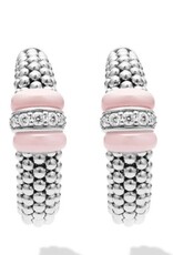 LAGOS Pink Ceramic Ceramic Caviar Diamond Hoop Earrings
