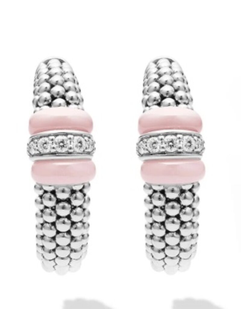 LAGOS Pink Ceramic Ceramic Caviar Diamond Hoop Earrings