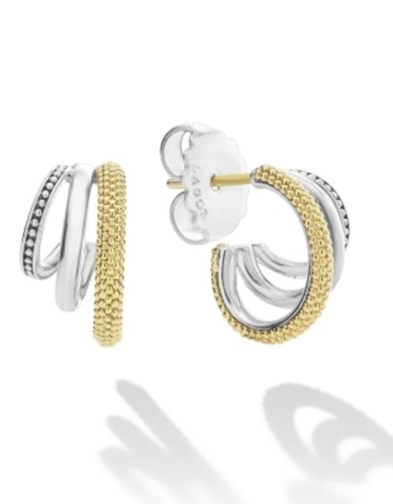 LAGOS Caviar Lux Two-Tone Three Ring Hoop Earrings