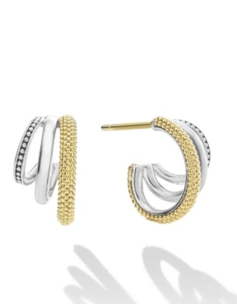 LAGOS Caviar Lux Two-Tone Three Ring Hoop Earrings