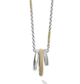 LAGOS Caviar Lux Two-Tone Three Ring Diamond Pendant Necklace