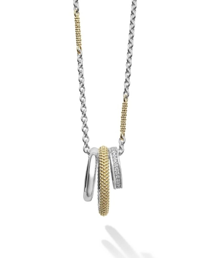 LAGOS Caviar Lux Two-Tone Three Ring Diamond Pendant Necklace