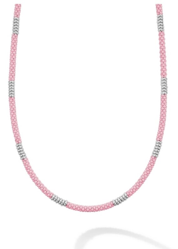 LAGOS Pink Caviar Silver Station Ceramic Beaded Necklace | 3mm