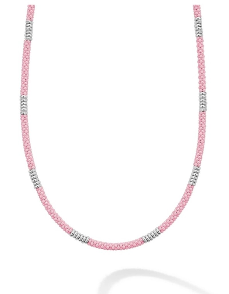 LAGOS Pink Caviar Silver Station Ceramic Beaded Necklace | 3mm