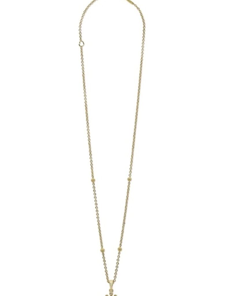 LAGOS Luna 18K Gold Petite Fleur Pearl Diamond Pendant Necklace