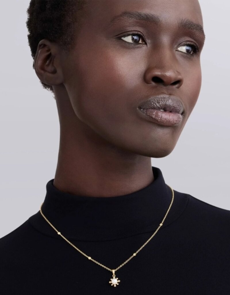 LAGOS Luna 18K Gold Petite Fleur Pearl Diamond Pendant Necklace