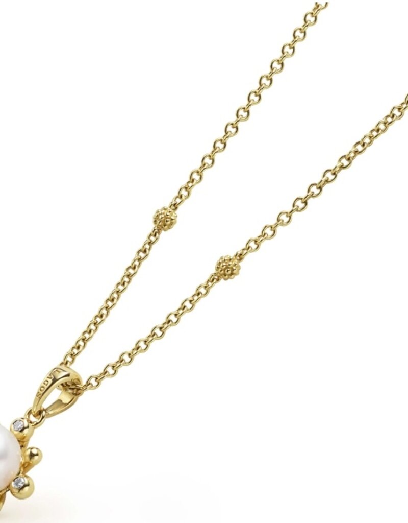 LAGOS Luna 18K Gold Fleur Pearl Diamond Pendant Necklace
