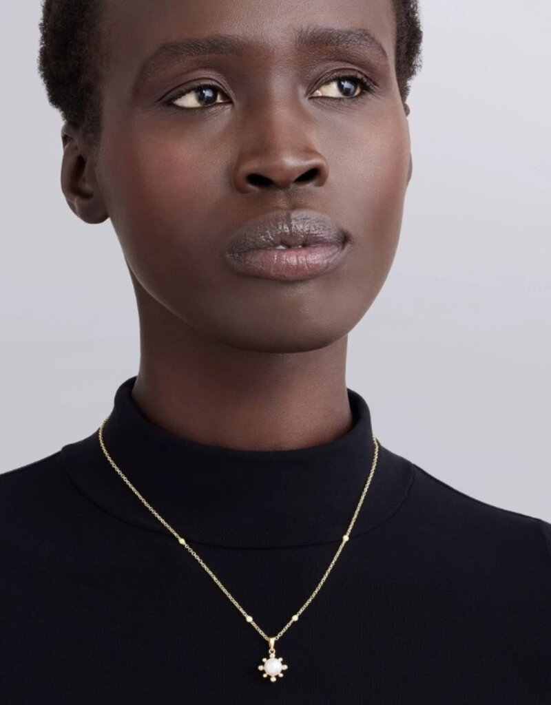 LAGOS Luna 18K Gold Fleur Pearl Diamond Pendant Necklace