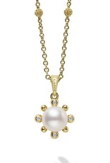 LAGOS Luna 18K Gold Fleur Pearl Diamond Pendant Necklace