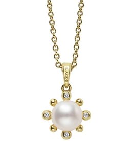 LAGOS Luna 18K Gold Fleur Pearl Diamond Pendant Necklace