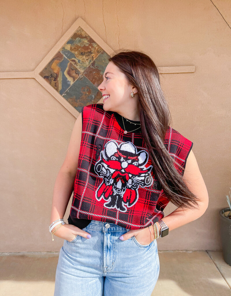 J.HOFFMAN'S Red Raider Plaid Sweater Vest