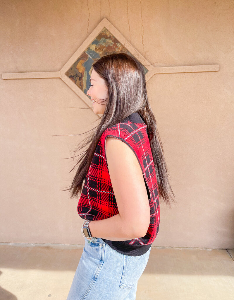 J.HOFFMAN'S Red Raider Plaid Sweater Vest