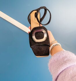 J.HOFFMAN'S Marty Heeled Sandal - Blk/Raffia