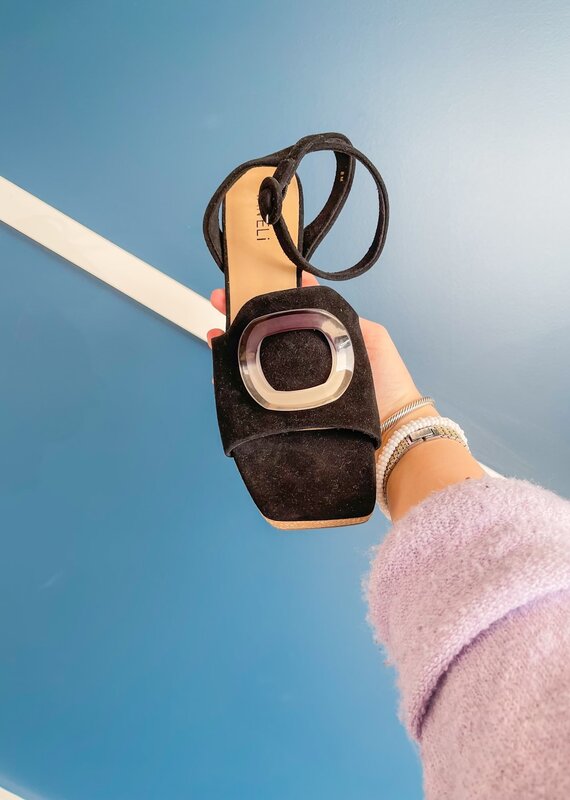 J.HOFFMAN'S Marty Heeled Sandal - Blk/Raffia