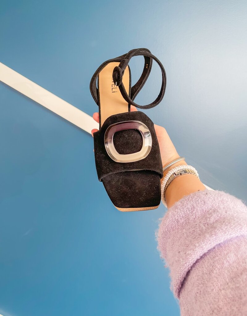 J.HOFFMAN'S Marty Heeled Sandal - Blk/Raffia