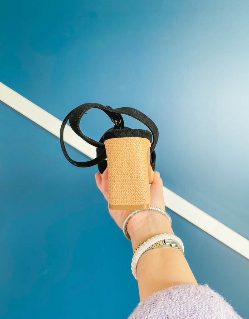 J.HOFFMAN'S Marty Heeled Sandal - Blk/Raffia