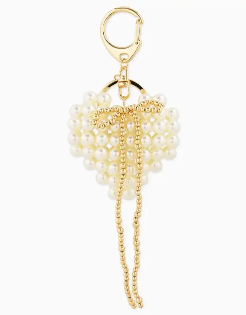 Bag Charm Keychain- Puffy Pearl Heart w/ Bow - j.hoffman's