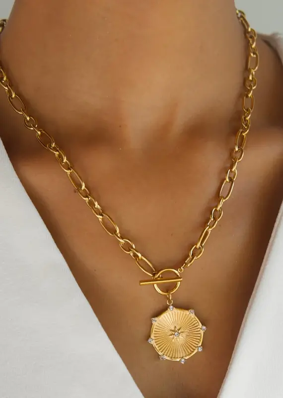 J.HOFFMAN'S Briar Toggle Medallion Necklace- Gold