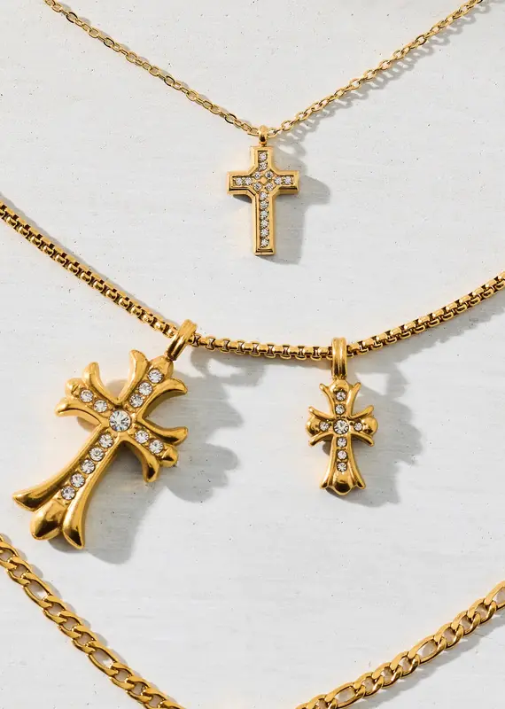 J.HOFFMAN'S Lazara Double Cross Pendant- Gold