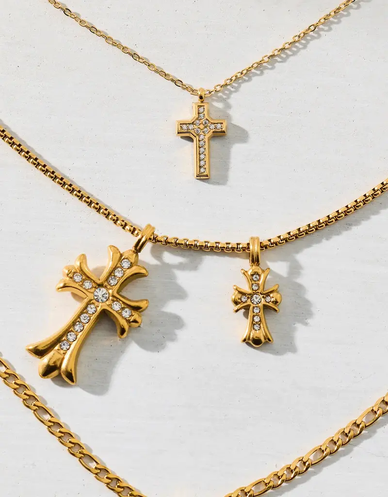 J.HOFFMAN'S Lazara Double Cross Pendant- Gold