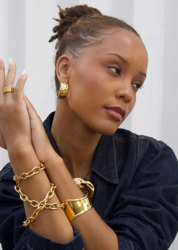 J.HOFFMAN'S Robbie Hammered Hoop Earrings- Gold