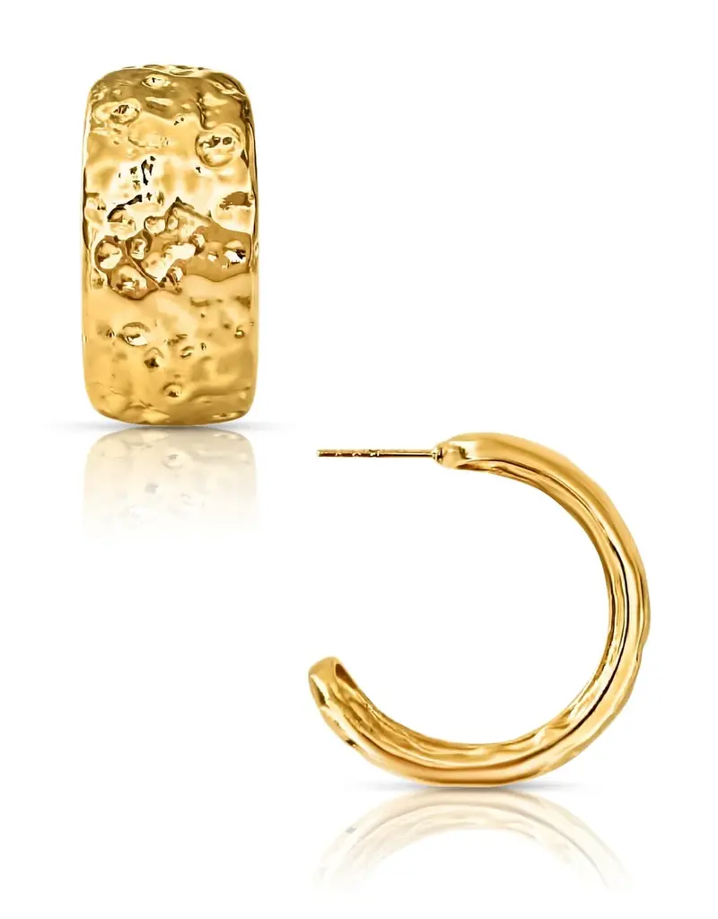 J.HOFFMAN'S Robbie Hammered Hoop Earrings- Gold