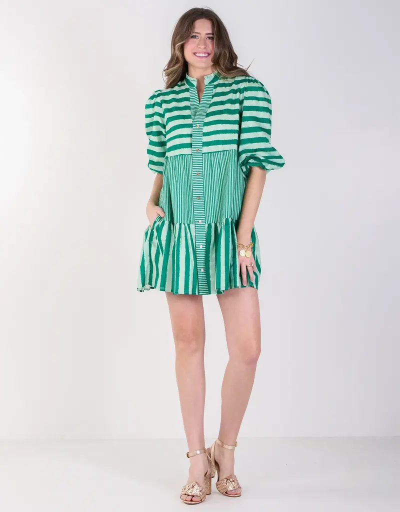 J.HOFFMAN'S Sadie Dress- Mist Green Stripe